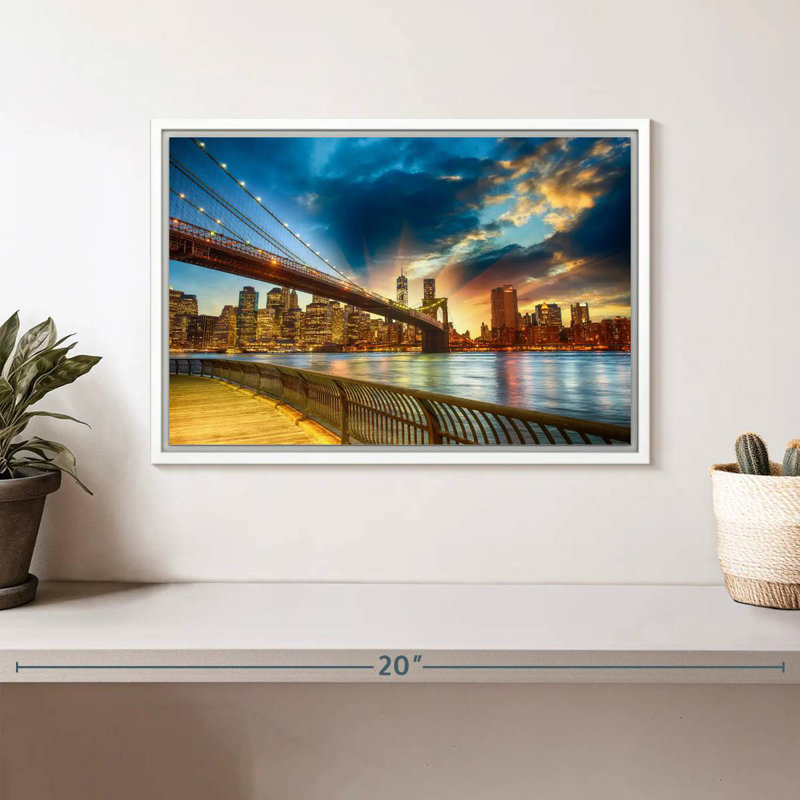 Spectaculaire coucher de soleil à Manhattan, Cadre flottant blanc, 13 po x 9 po
