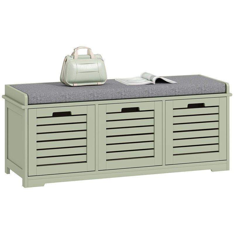 Polyester Upholstered Storage Bench, Green