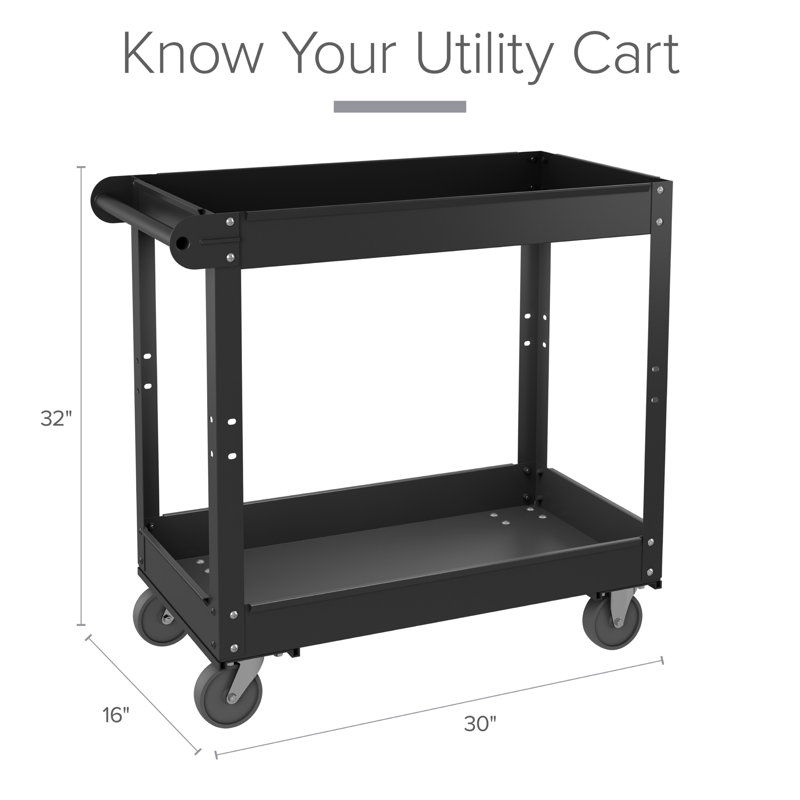 32'' H Utility Cart with Wheels, 32" H x 30" W x 16" D