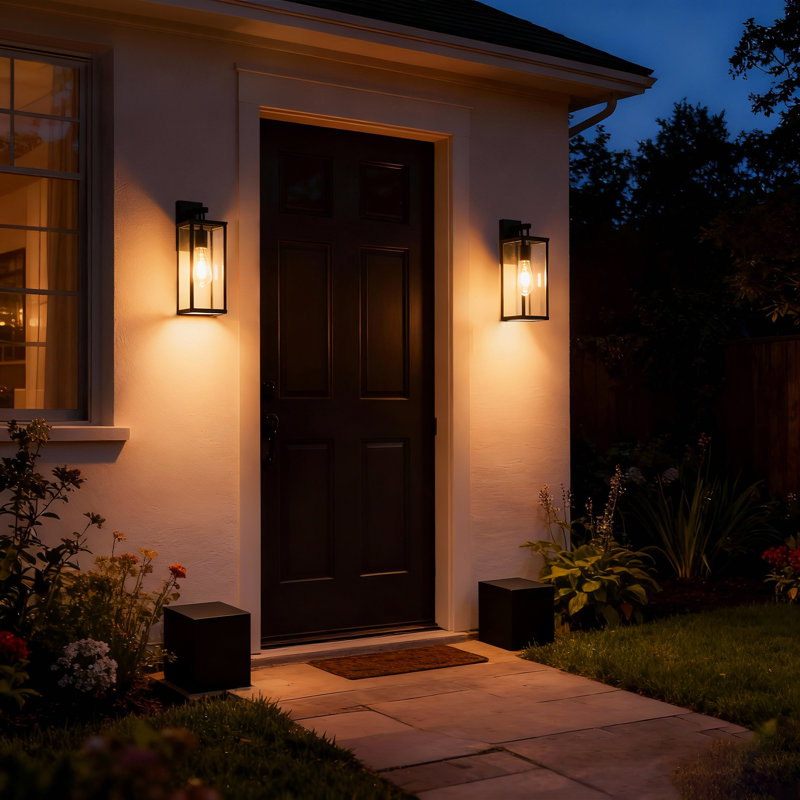 Toulonne Black Outdoor Boxed Wall Sconce Lantern Lamp Light With Clear Glass