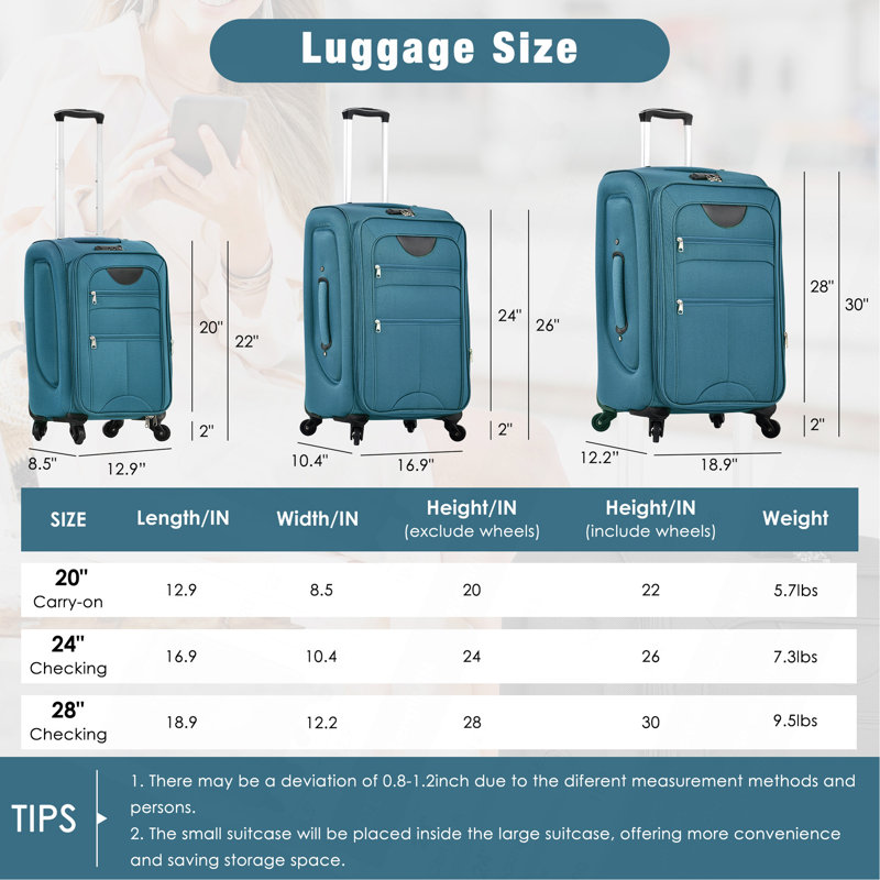 Ensemble de valise extensible avec sac de voyage 3 pièces Softside