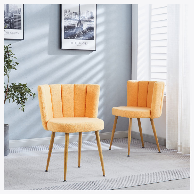 Anicuta 23.62'' Wide Modern Wood Chair, Living Room Fur Chair, Single Metal Chair, Yellow Fabric