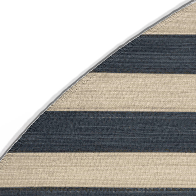 HorizontalStripes Black Indoor and Outdoor Area Rug, Round 5'