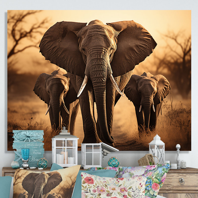 «Elephant Shadows Of Serenity I», art sur toile éléphant, H 34 po x l 44 po x P 1,5 po, Toile tendue