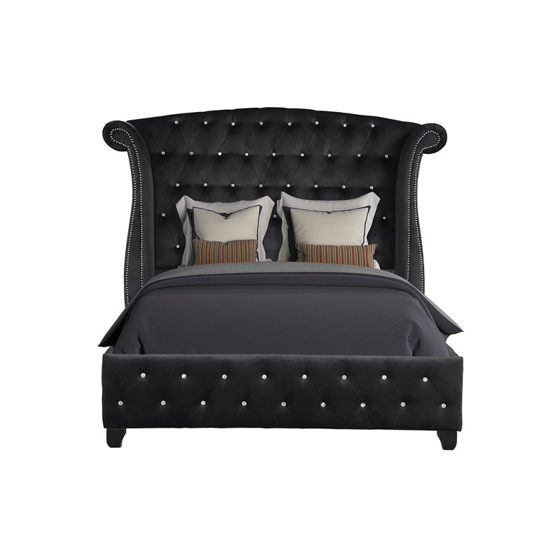 Mithil Queen 2PC - noir, Grand, Noir, Deux articles : lit, table de chevet