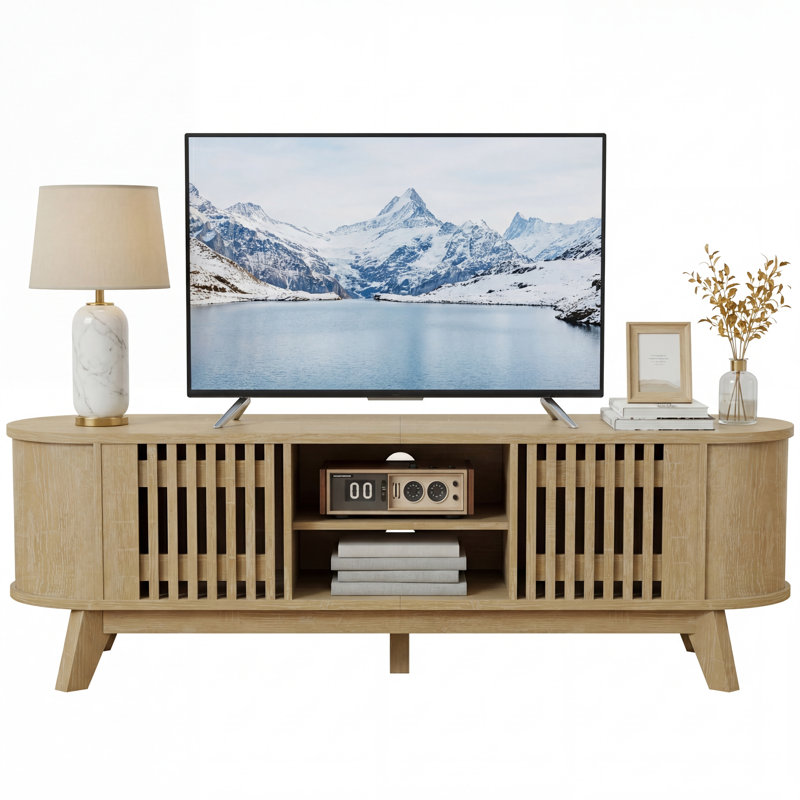 Meuble télé avec rangement et tablettes Jocelyn, Bois naturel