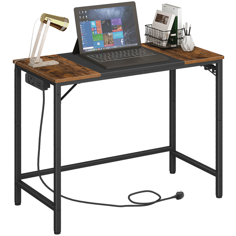 Metal Base Computer Desk with Power Outlet