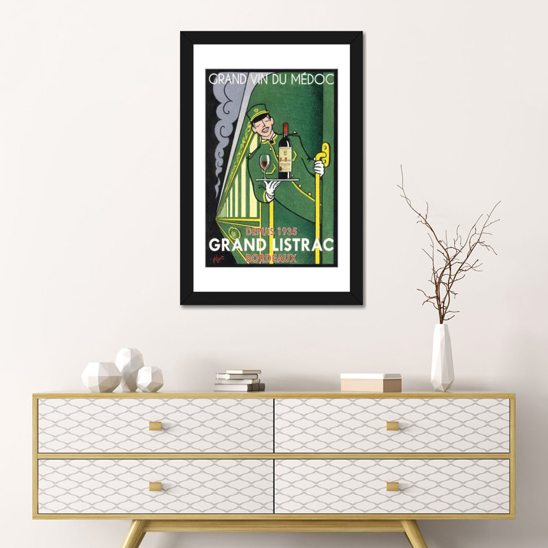 « 1935 grand listrac wine », affiche rétro sur toile, H 26 po x l 18 po x P 1,5 po, Toile tendue, Blanc