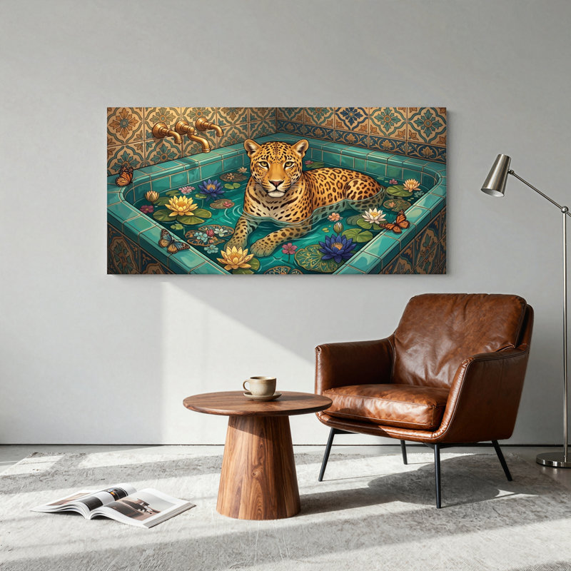 Ensemble de 1 tableau sur toile « Léopard du bain », L 32 po x H 16 po, Wrapped Canvas