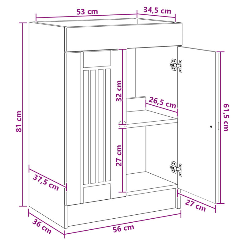56cm Bathroom Vanity Base Only, Smoked Oak