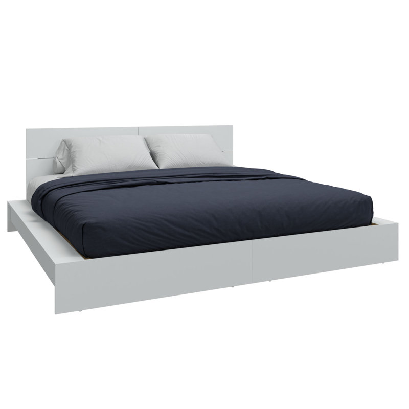 ZEN OMEGA – Platform Bed with Headboard – Easy Assembly, No Box Spring Required, White, King