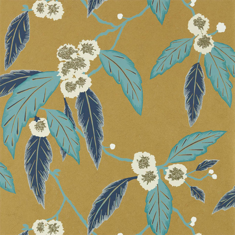 Coppice 10.05m x 68.6cm Wallpaper Roll, Navy/Lagoon/Gold