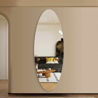 63" X 24" Modern Oval Full Length Wall Mirror, HD Copper-Free Silver Glass, Shatterproof & Moisture-Resistant, Vertical Hanging Or Adhesive Mount, Bedroom & Salon