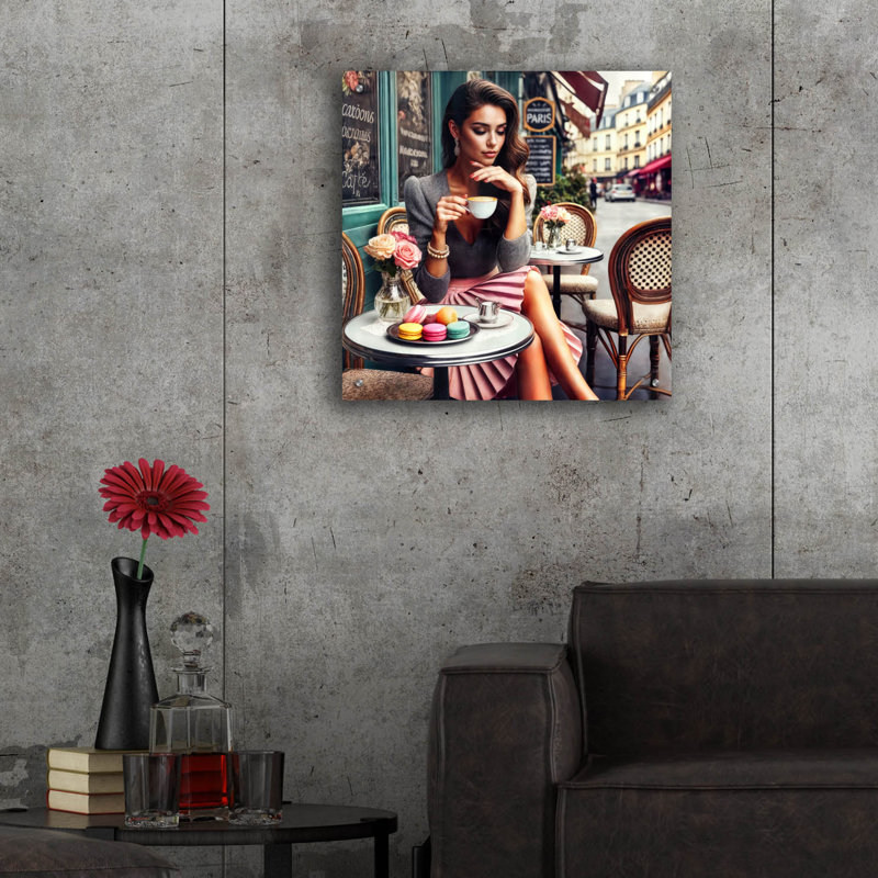 «Macaroons And Coffee In Paris Cafe» par Rey Klimt, art mural acrylique, H 24 po x l 24 po