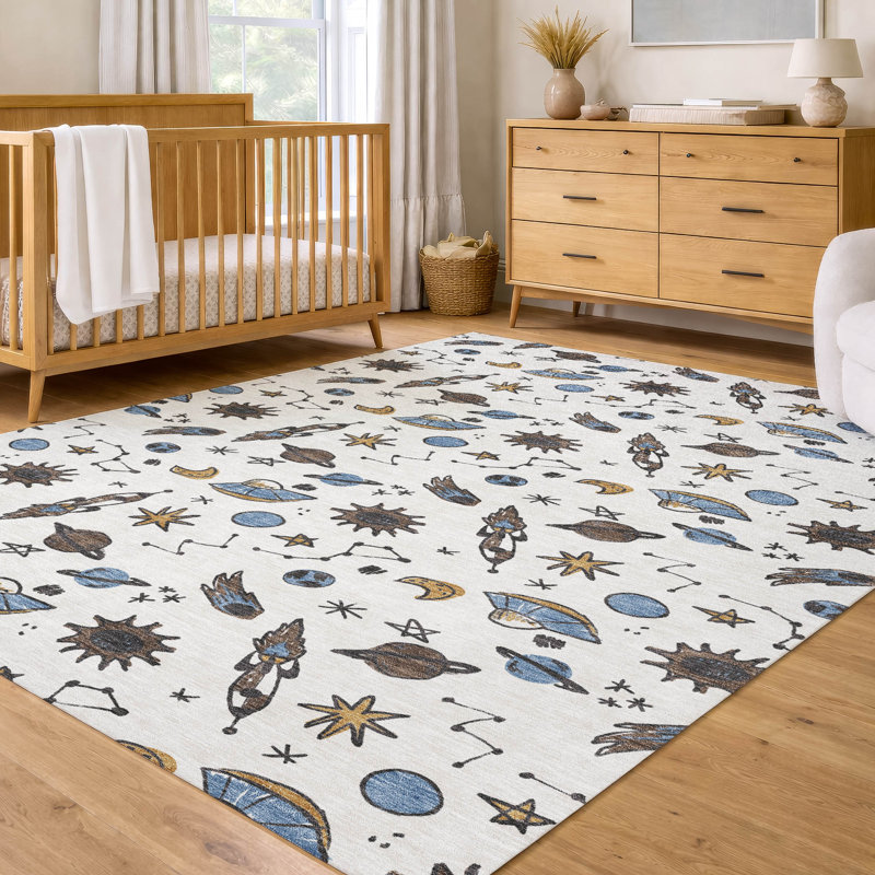 Machine Washable Indoor/Outdoor Chantille ACN2580 Kids Rug, Ivory, 2'6" x 3'10"