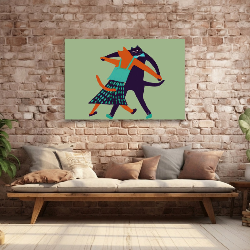 Elegant Cat Tango Elegant Playful Retro Cat Wall Art, 40" H x 60" W
