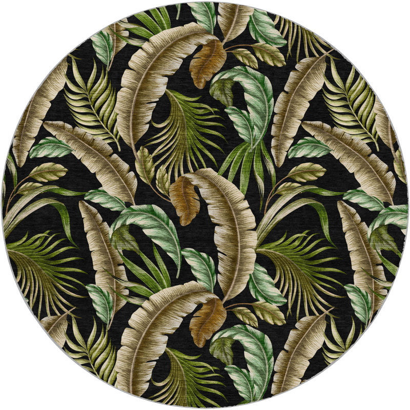 Premium Machine Washable Dream Shag ADS196 Leaves Rug, Midnight, 8' Round