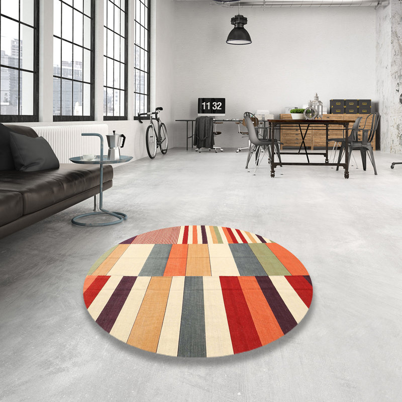 Tapis de zone rouge/mauve contemporaine, Rond 6 pi