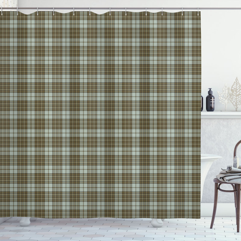 Pale Chocolate and Mustard Plaid Fabric Shower Curtain