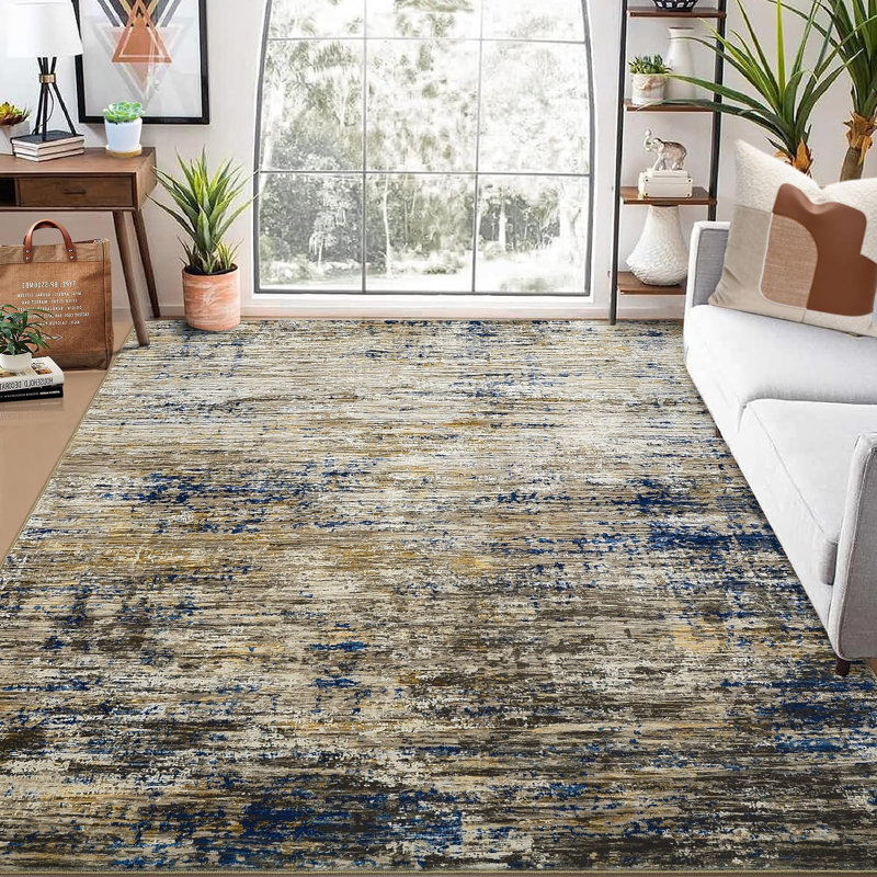 Abstract Machine Printed Area Rug, Rectangle 200 x 290 cm, Blue