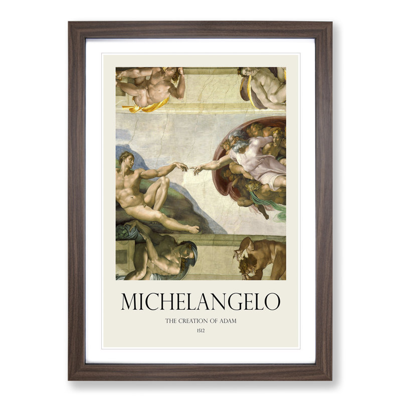 The Creation of Adam by Michelangelo - Picture Frame Painting, 48cm H x 36cm W x 2cm D, Walnut Framed