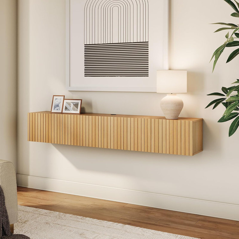 Meuble audio-vidéo flottant en bois, Chêne