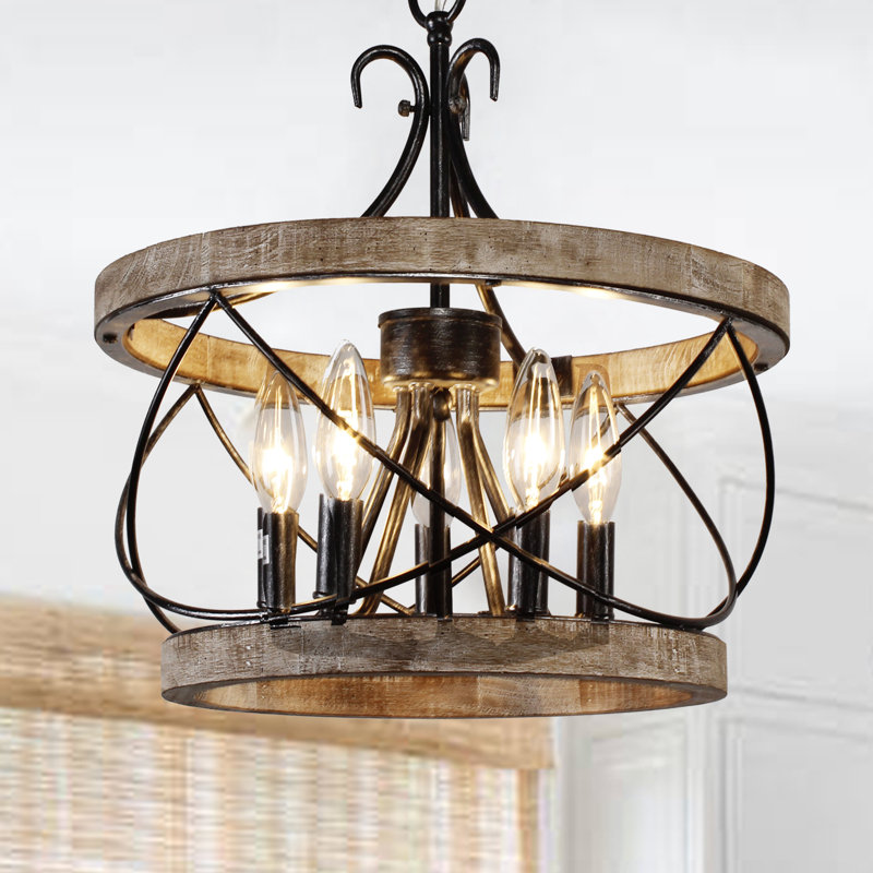 Lustre en bois 15,7 po Muradif Gracie Oaks, Noir / bois patiné, 15.7" H x 15.7" W x 15.7" D