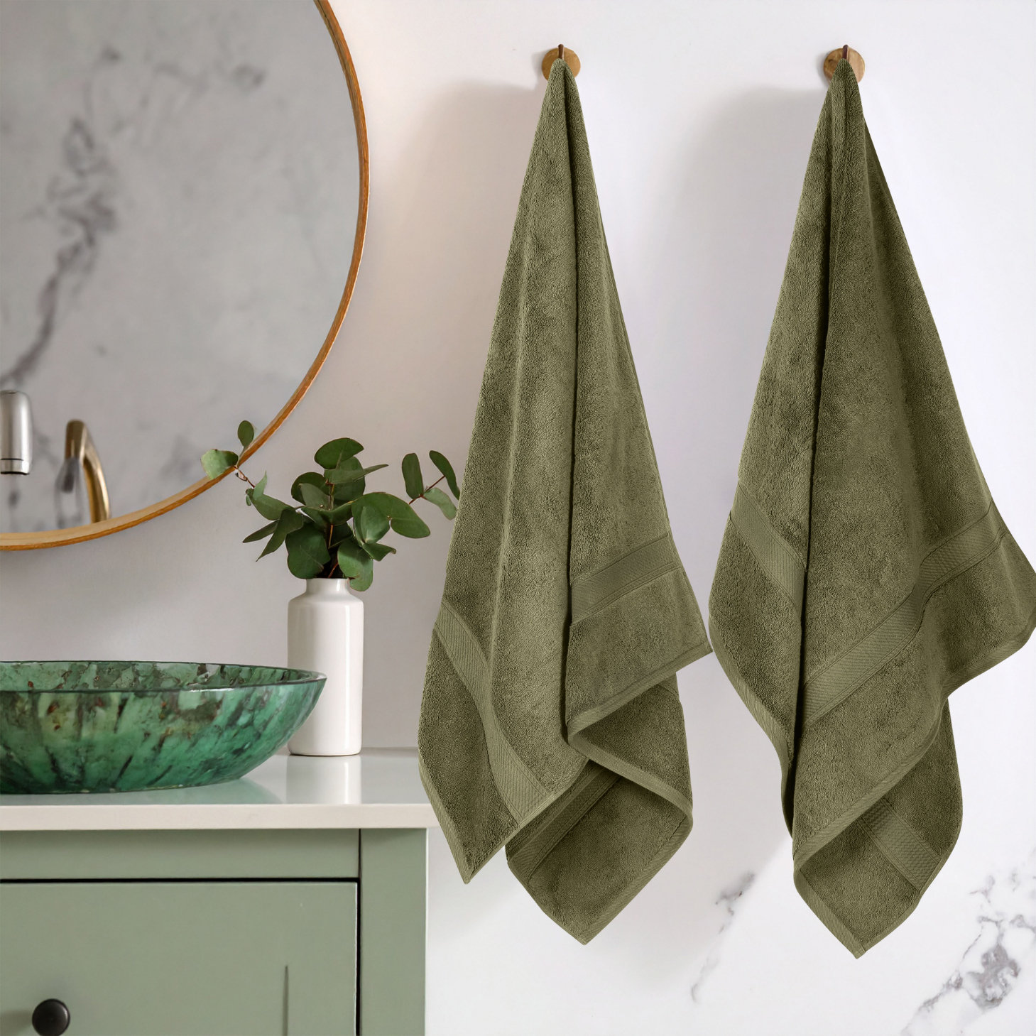 2-Piece Egyptian Cotton Bath Towel Set, Forest Green