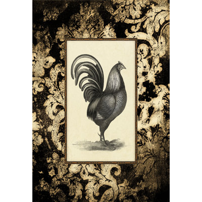 Black N White Rooster 1 Piece Wrapped Canvas Wall Art