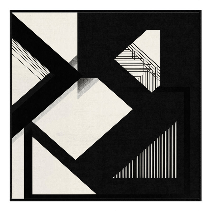 Tapis à motif géométrique moderne et contemporain lavable à la machine bleu et noir Roslindale, Carré 7 pi