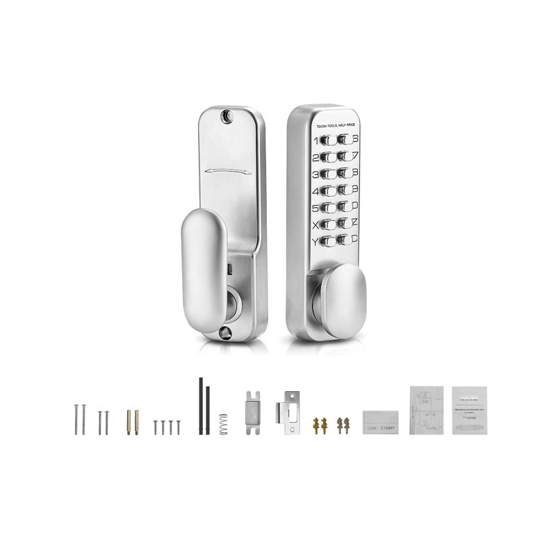 Serrure de porte mécanique sans clé, serrure de porte mécanique à 14 touches, poignée de porte à clavier mécanique, serrure de portail étanche sans clé en acier inoxydable à une face