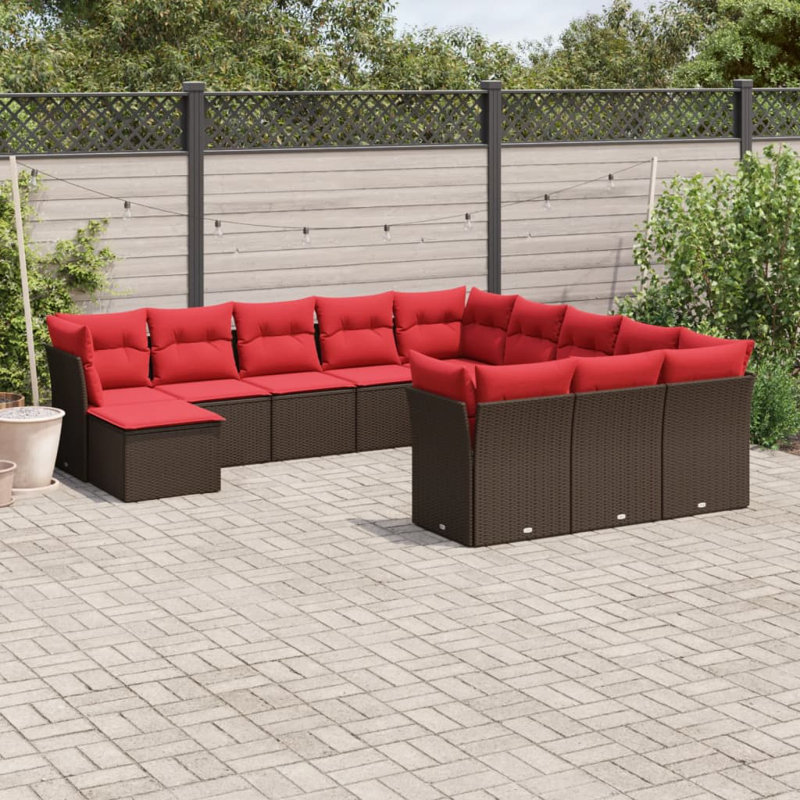 Ensemble de canapé de patio 12 pièces avec coussins en polyester noir Latitude Run®, Rouge, Brun