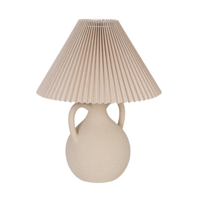 Cream Stoneware Table Lamp with Linen Shade