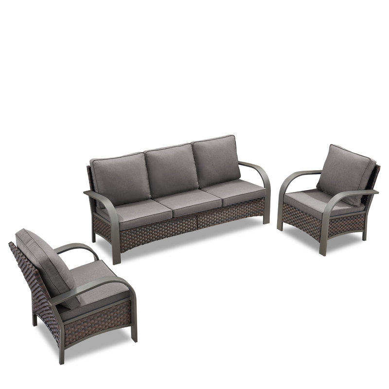 Ensemble de conversation en osier / rotin pour 5 personnes avec coussins Bobra, Gris
