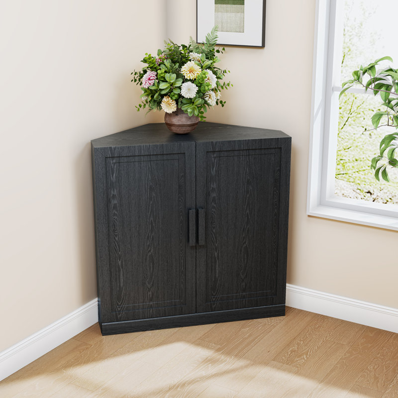 Lula Space-saving Corner Accent Cabinet With Adjustable Shelf, Black, 31" H x 31" W x 16" D