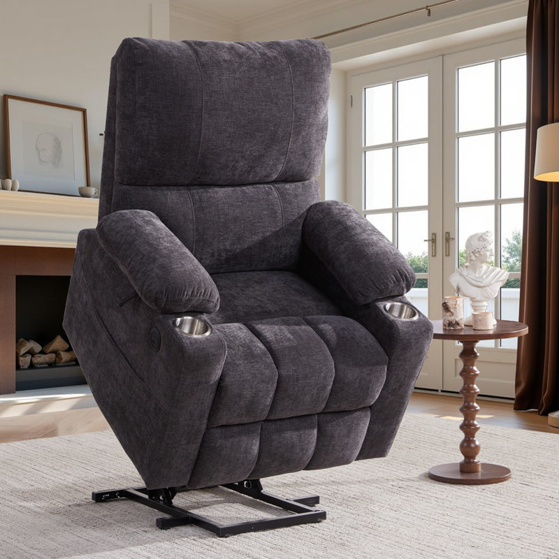 Power Lift Recliner Chair With Extended Footrest, Gray