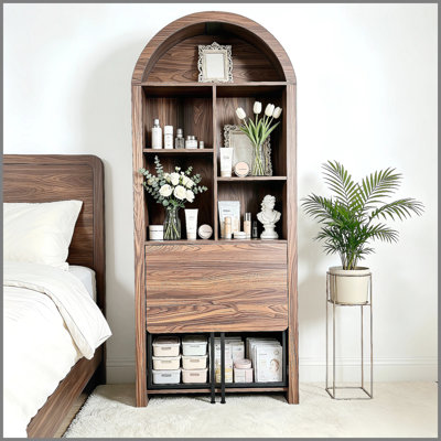 Grande bibliothèque arquée, bureau de bricolage pliant, bureau convertible caché en bibliothèque, bureau de coiffeuse, bureau pliable avec rangement, bureau de disparition pour petits espaces, armoire à vin de salon, bureau à domicile