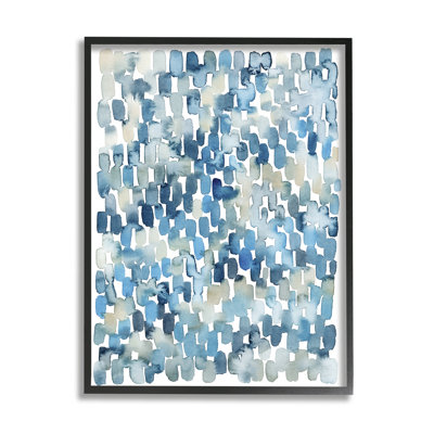Coastal Tile Abstract Soft Blue Beige Shapes Oversized Black Framed Giclee Texturized Art by Grace Popp
