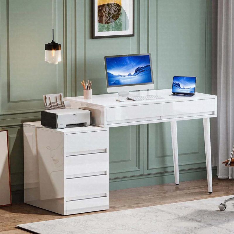 Katzir 55.12'' W Reversible Desk with Drawers
