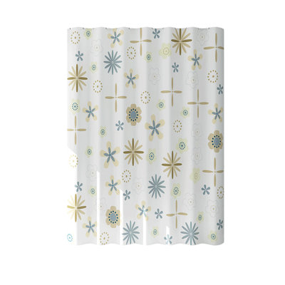 Rideau de douche en plastique imperméable avec crochets à motif de poissons et de fleurs bleues convenant à la décoration de salle de bain et de chambre
