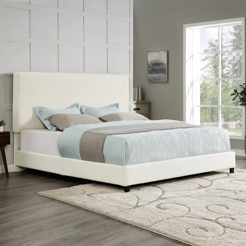 Upholstered Platform Bed, White