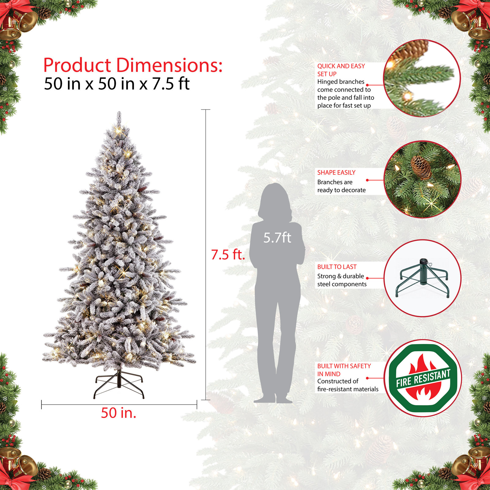 90' Artificial Pine Christmas Tree with Color & Clear Lights