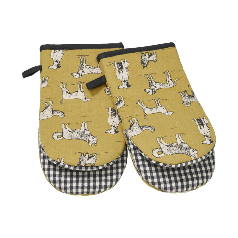 Penguin Home Cotton Oven Glove, Mustard/Grey/Black