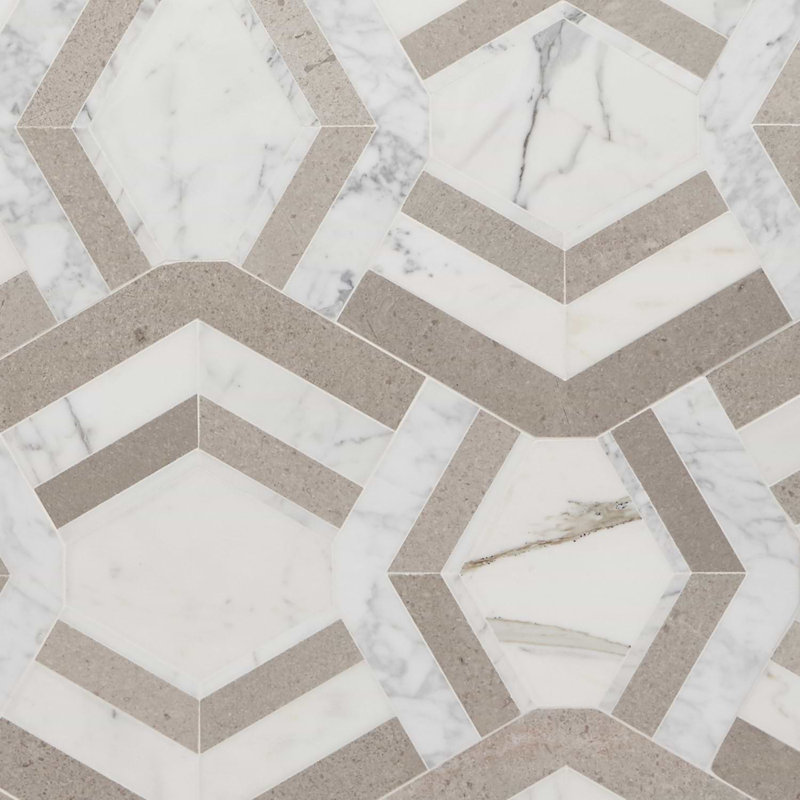 Mezzo 11x18 Polished Calacatta Marble Mosaic Tile, Andente Polished