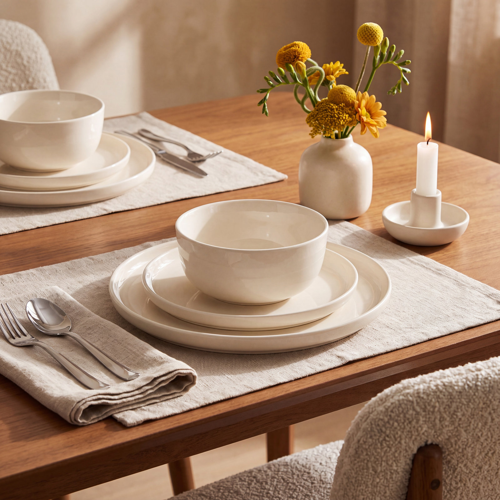 12-Piece Porcelain Dinnerware Set, Cream