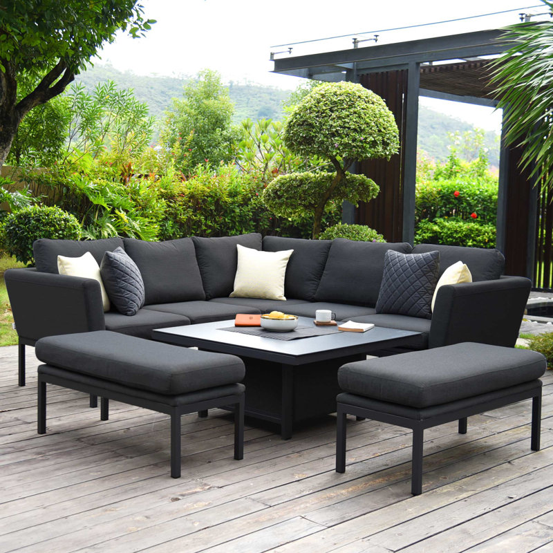 Liptak Outdoor Fabric Pulse Square Corner Dining Set - with Rising Table - Flanelle