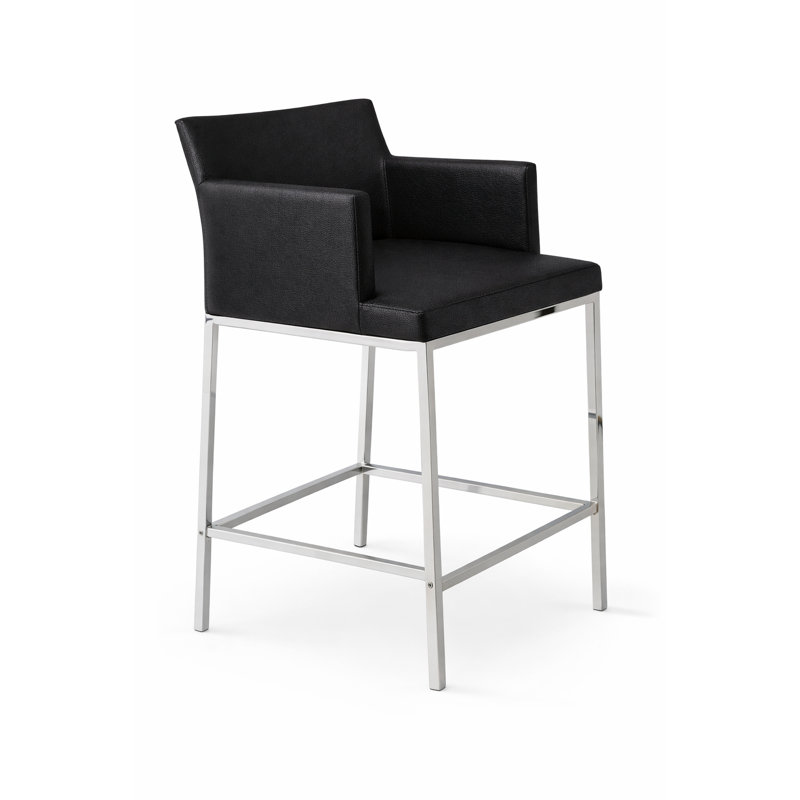 Tabouret de bar et de comptoir Soho, Cuir véritable noir, Tabouret de bar (siège d'une hauteur de 30 po)