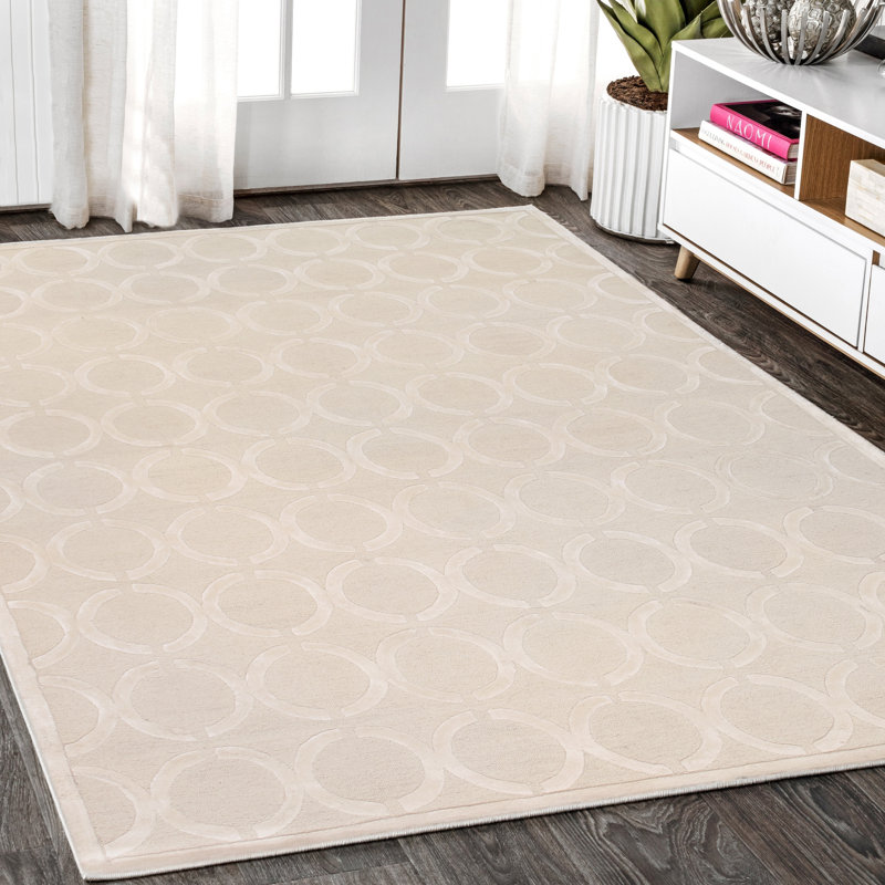 Tapis ivoire en laine / soie touffeté Edgy, Rectangle 8 pi 6 po x 11 pi 6 po