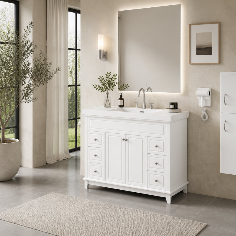 Freestanding Standard Single Vanity Bathroom Vanity With Resin Top