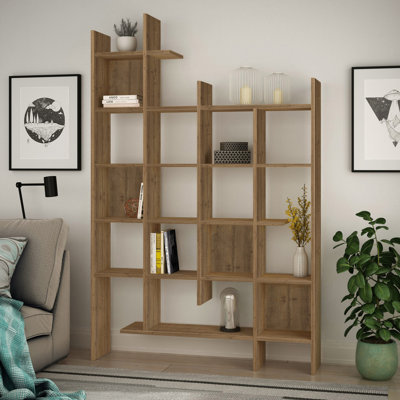 Modern Bookshelf with Numerous Shelves, Hitit Color, 48.0 x 74.0 x 10.0 inches | 100% Melamine Coated Particle Board, Thickness: 0.7 inches | Wall-Mountable Design, Perfect for Home or Office Storage and Display
